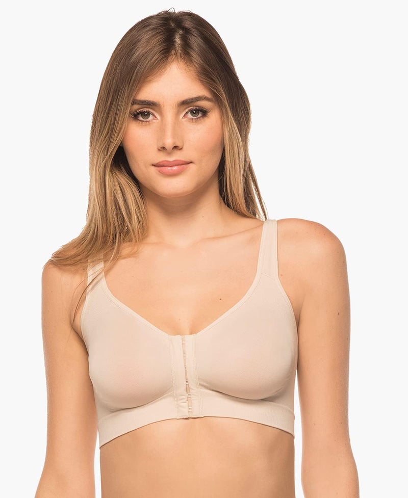 Annette Post Surgery Bra for Women â€“ Front Closure, Seamless, Compression and Wireless Sleep Brassiere â€“ Full Coverage Gym and Sports Bra for Women â€“ Beige, X-Large-XX-Large - Image 2